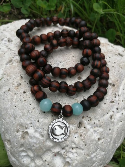 Dřevěný náramek s Amazonitem > varianta PÁNSKÁ, DÁMSKÁ, DĚTSKÁ