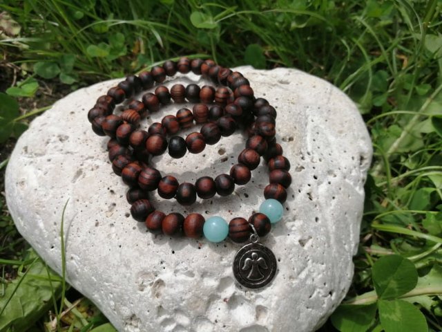 Dřevěný náramek s Amazonitem > varianta PÁNSKÁ, DÁMSKÁ, DĚTSKÁ