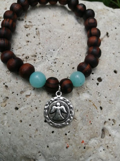 Dřevěný náramek s Amazonitem > varianta PÁNSKÁ, DÁMSKÁ, DĚTSKÁ