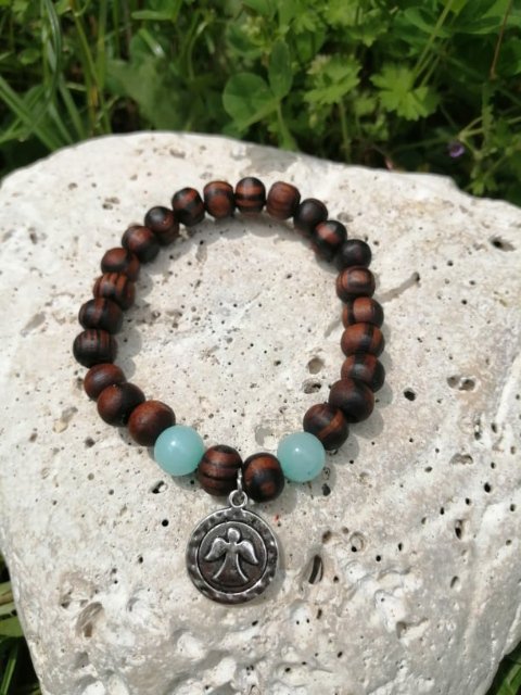 Dřevěný náramek s Amazonitem > varianta PÁNSKÁ, DÁMSKÁ, DĚTSKÁ