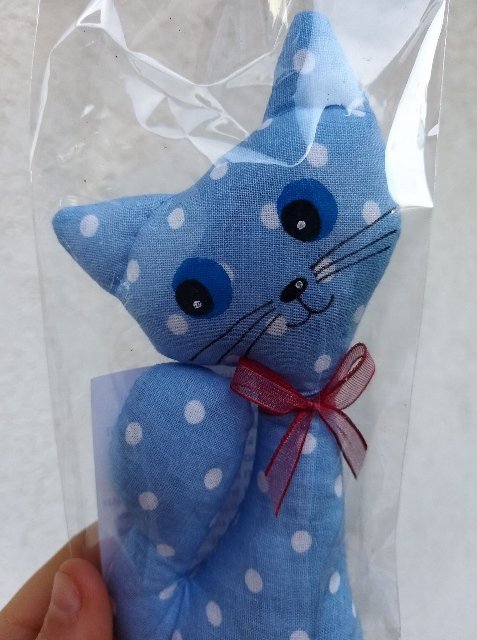 Levandulová kočička > varianta modrá s puntíky s červenou maš