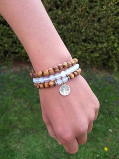 Set dřevěných náramků s měsíčním kamenem > varianta PÁNSKÁ, DÁMSKÁ, DĚTSKÁ