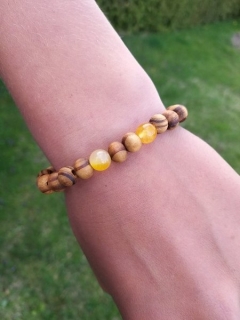 Achátový náramek se dřevem > varianta PÁNSKÁ, DÁMSKÁ, DĚTSKÁ