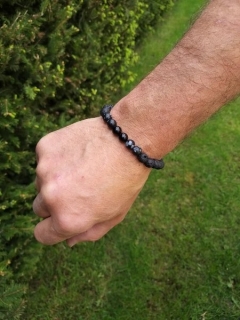 Pánský náramek z lávy s obsidiánem a onyxem > varianta pánský
