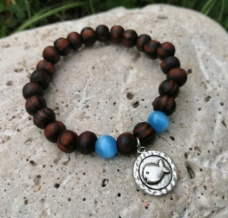 Dřevěný náramek s modrým ulexitem > varianta PÁNSKÁ, DÁMSKÁ, DĚTSKÁ